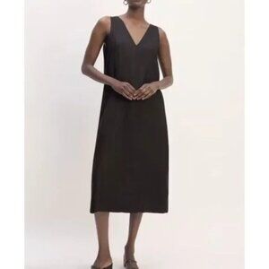 NWT Everlane The Linen V-Neck Midi Dress Black 00